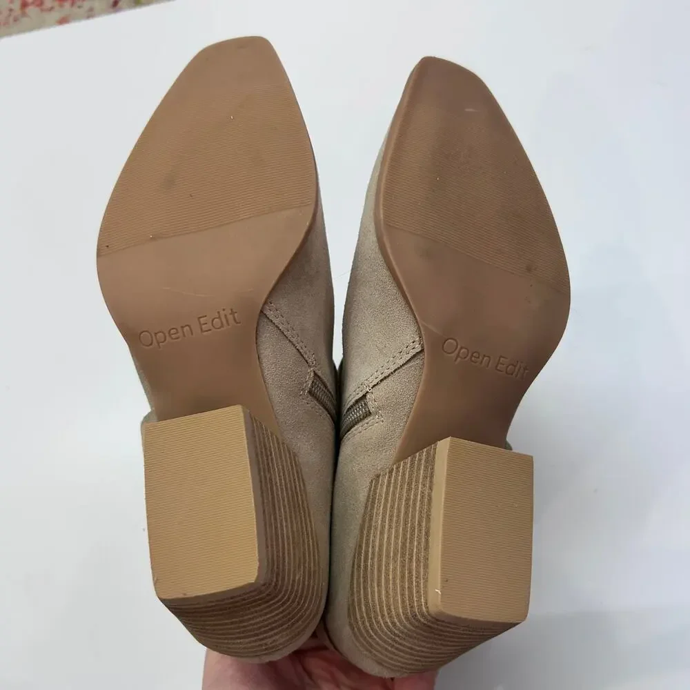 $130 Open Edit Enzo Western Boots 5.5 Beige Tan Leather Western Country Heeled